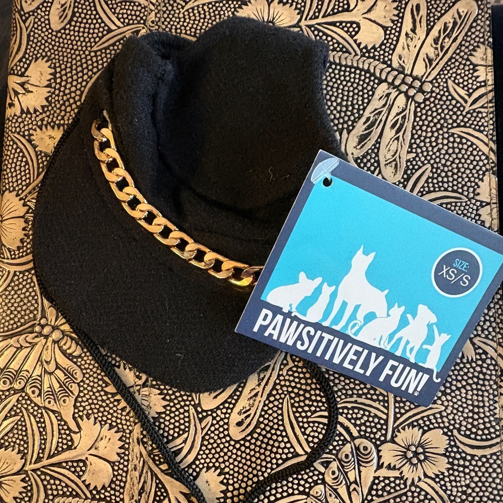 Black Hat with Gold Chain Accent